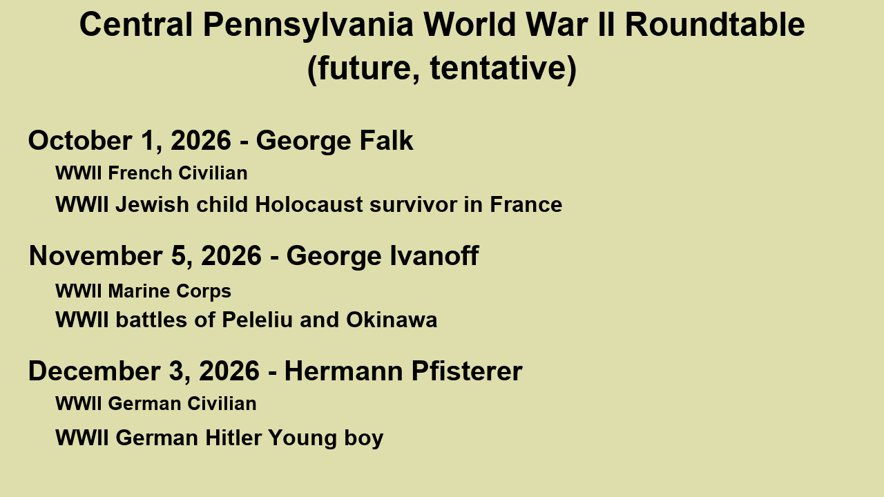 Future presentations